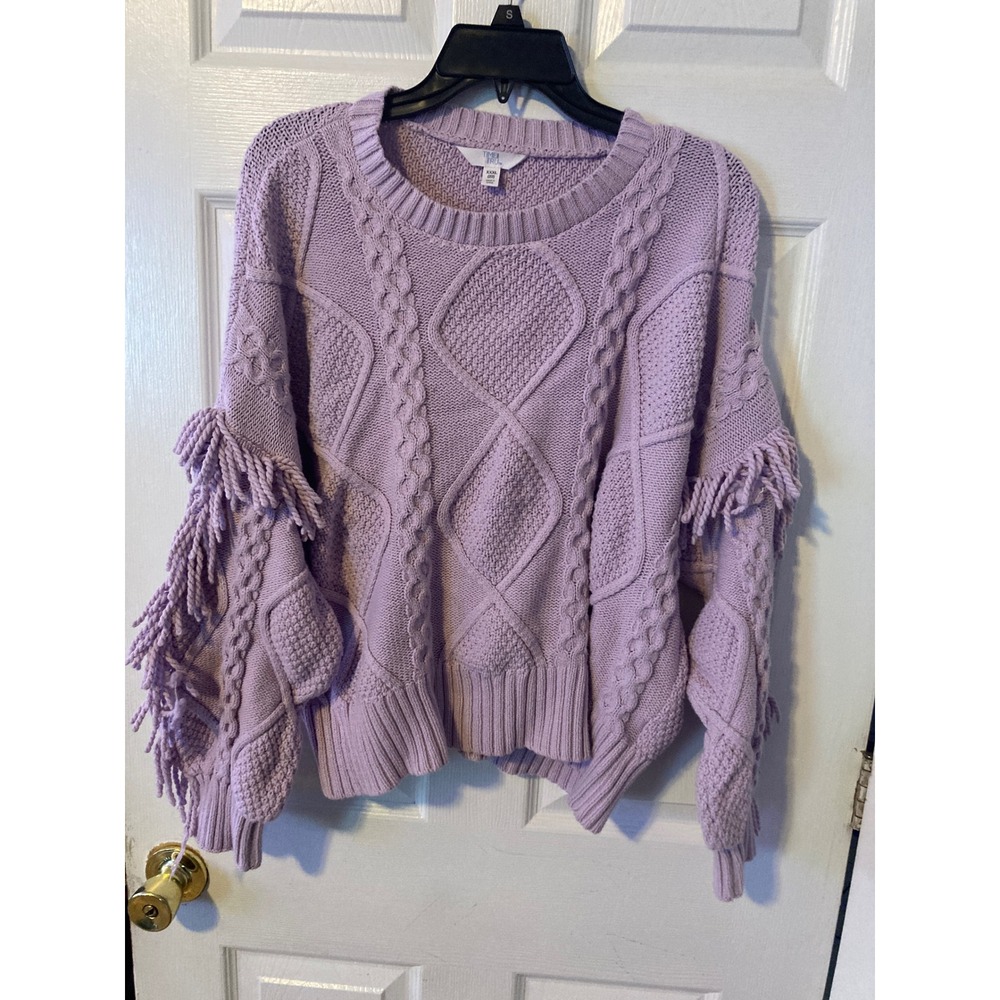Time and Tru Lavender Purple Cable Knit Fringe Sleeve‎ Sweater Womens XXXL 22